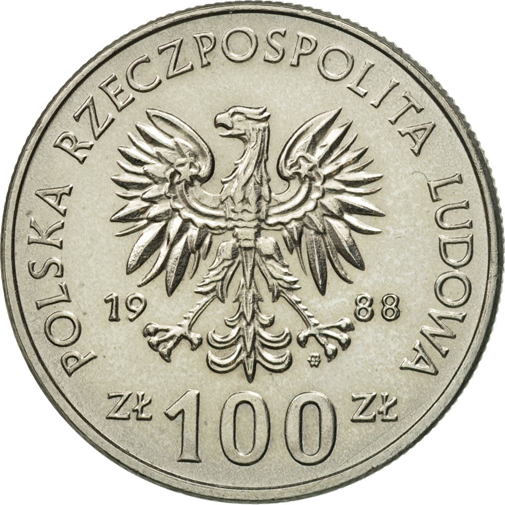 Coin, Poland, 100 Zlotych, 1988, Warsaw, MS(60-62), Copper-nickel, KM:182