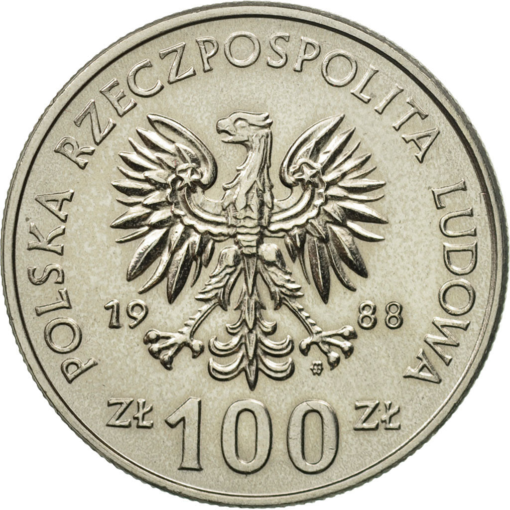 Coin, Poland, 100 Zlotych, 1988, Warsaw, MS(60-62), Copper-nickel, KM:183