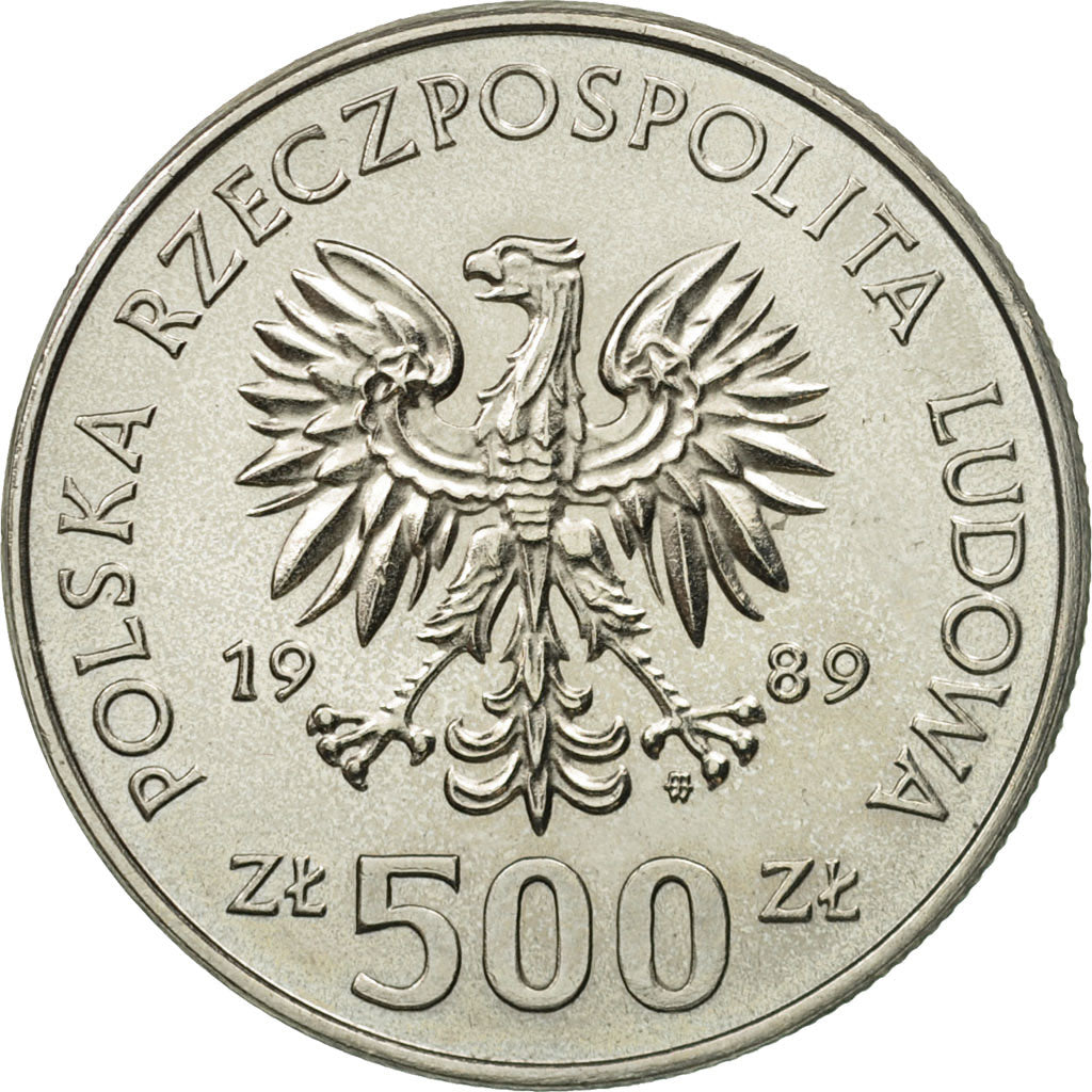 Coin, Poland, 500 Zlotych, 1989, Warsaw, MS(60-62), Copper-nickel, KM:185