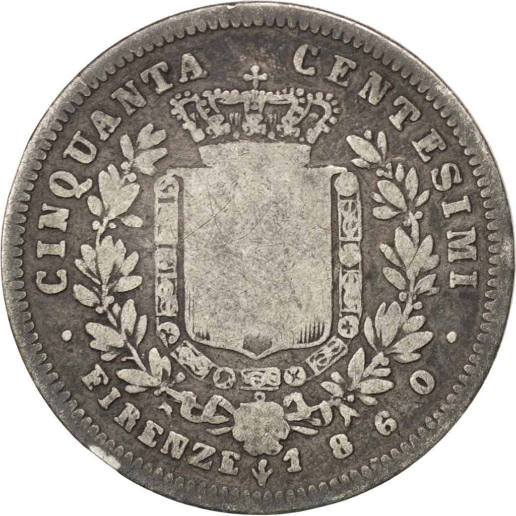 ITALIAN STATES, 50 Centesimi, 1860, Florence, KM #11, VF(20-25), Silver, 18,...