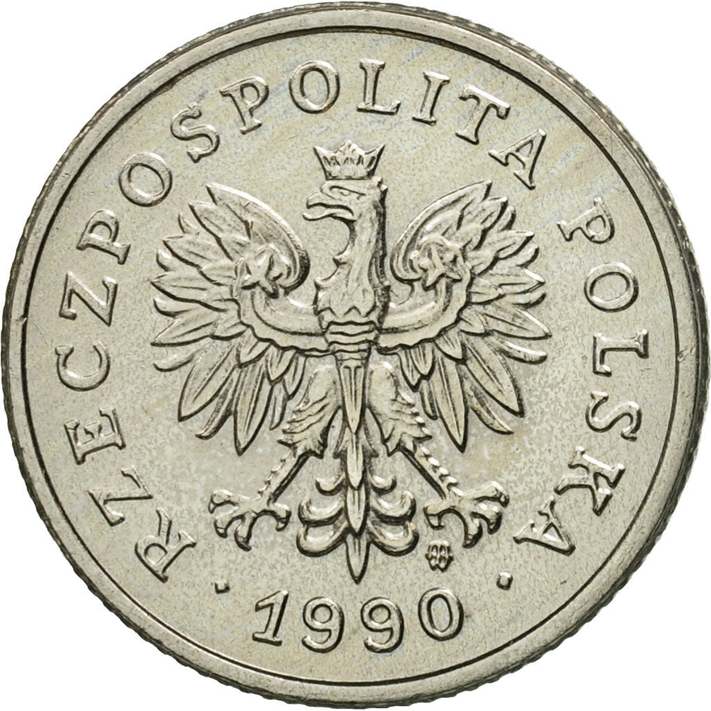 Coin, Poland, 20 Groszy, 1990, Warsaw, MS(60-62), Copper-nickel, KM:280