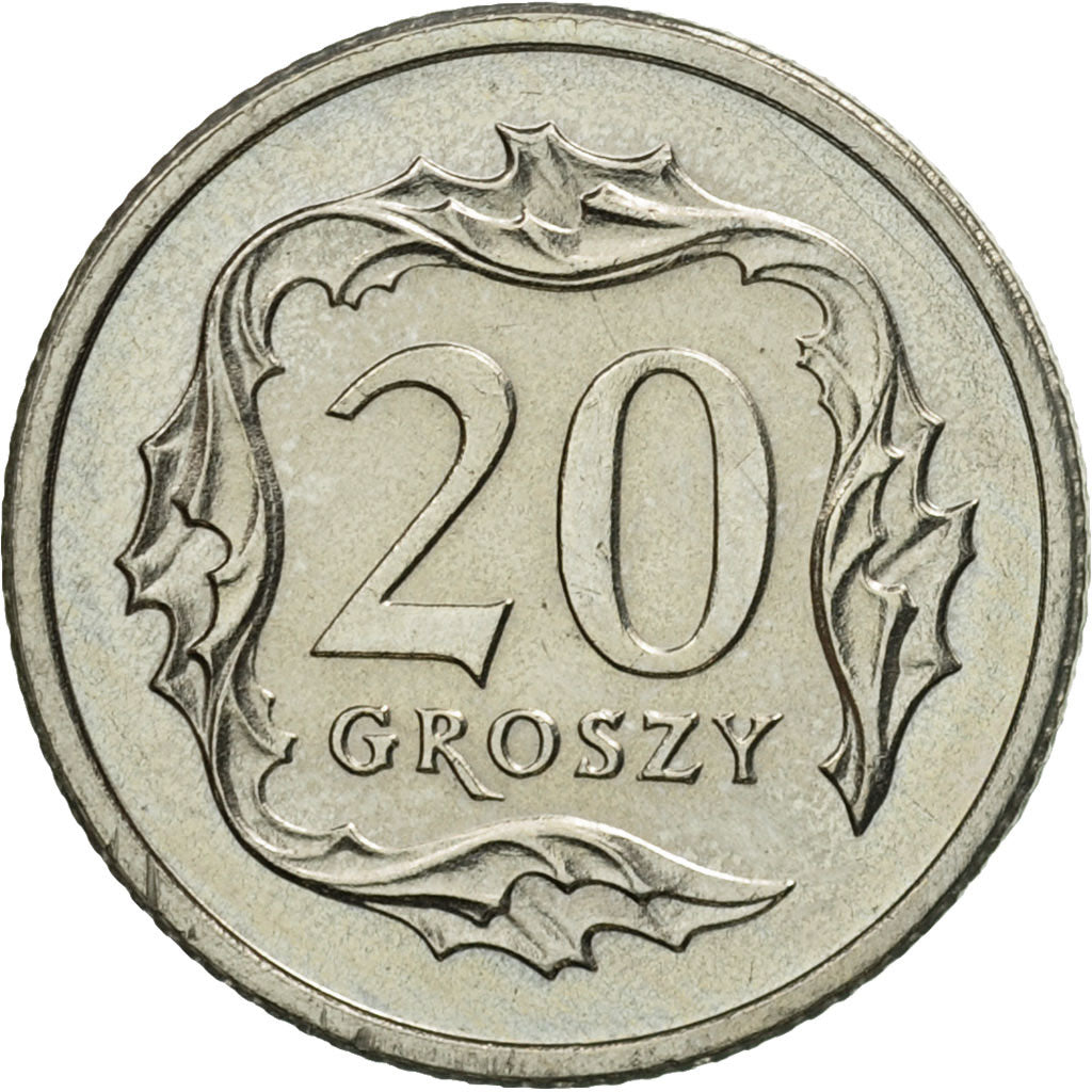 Coin, Poland, 20 Groszy, 1990, Warsaw, MS(60-62), Copper-nickel, KM:280
