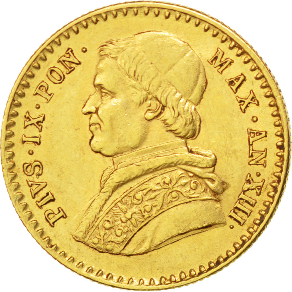 ITALIAN STATES, 2-1/2 Scudi, 1858, Rome, KM #1117, AU(55-58), Gold, 4.23
