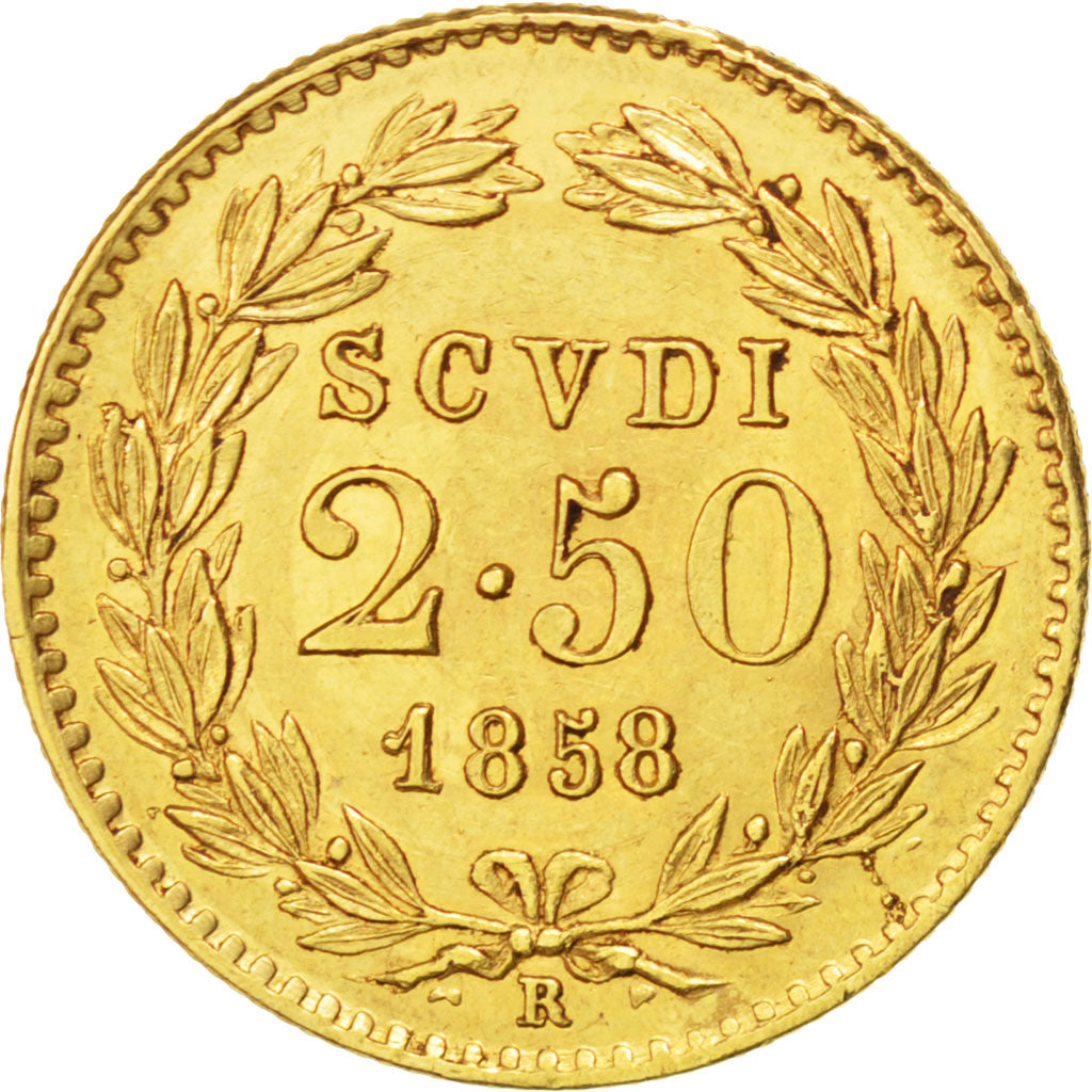 ITALIAN STATES, 2-1/2 Scudi, 1858, Rome, KM #1117, AU(55-58), Gold, 4.23