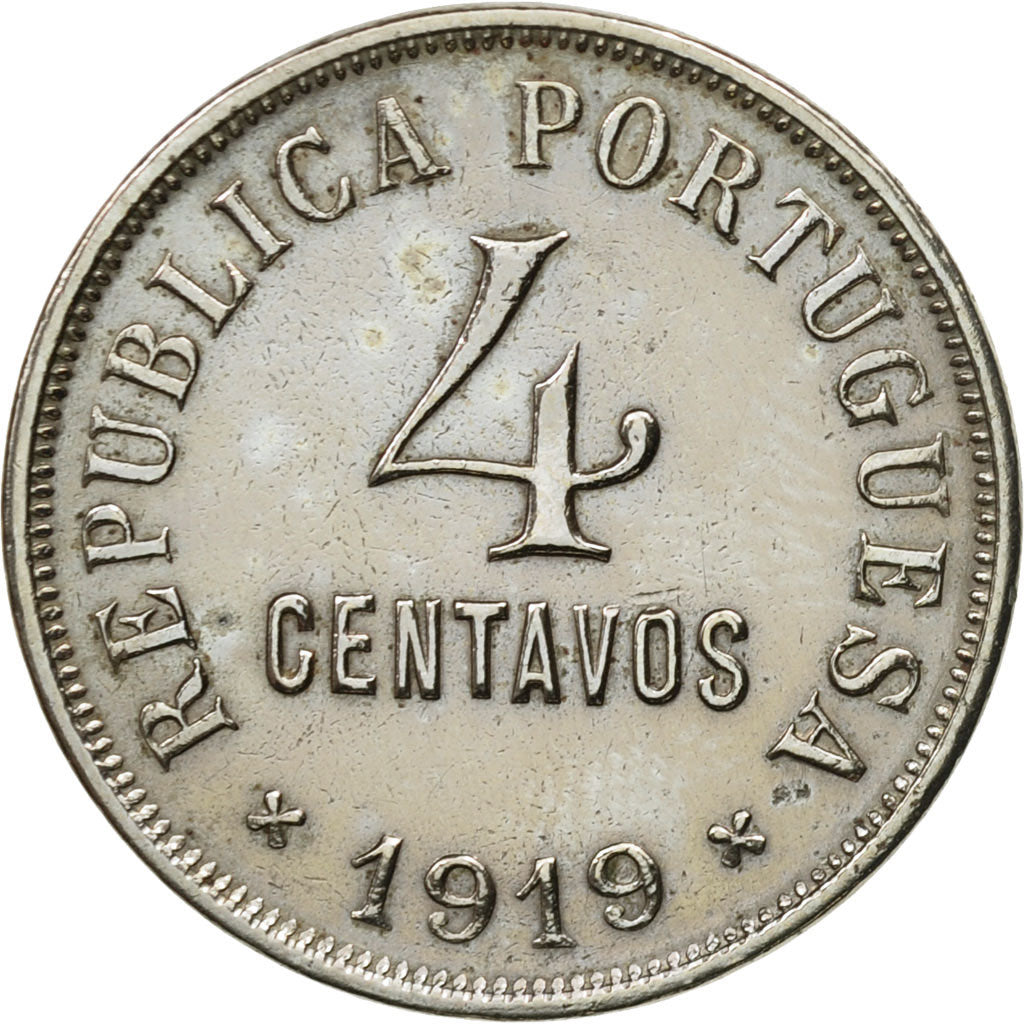 Moneda, Portugal, 4 Centavos, 1919, MBC, Cobre - níquel, KM:566