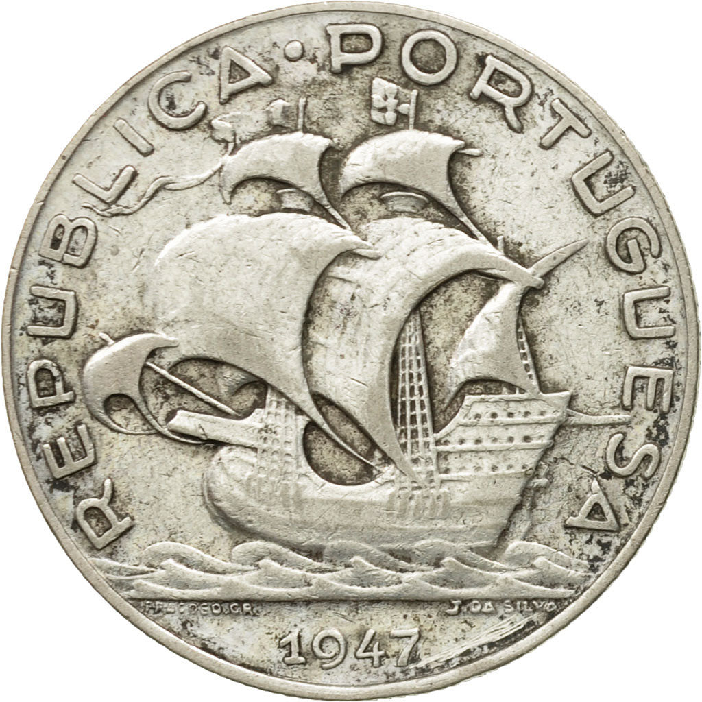 Coin, Portugal, 5 Escudos, 1947, EF(40-45), Silver, KM:581