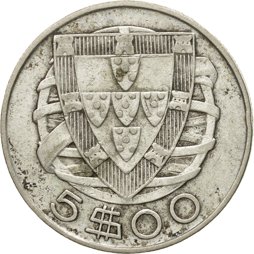 Coin, Portugal, 5 Escudos, 1947, EF(40-45), Silver, KM:581
