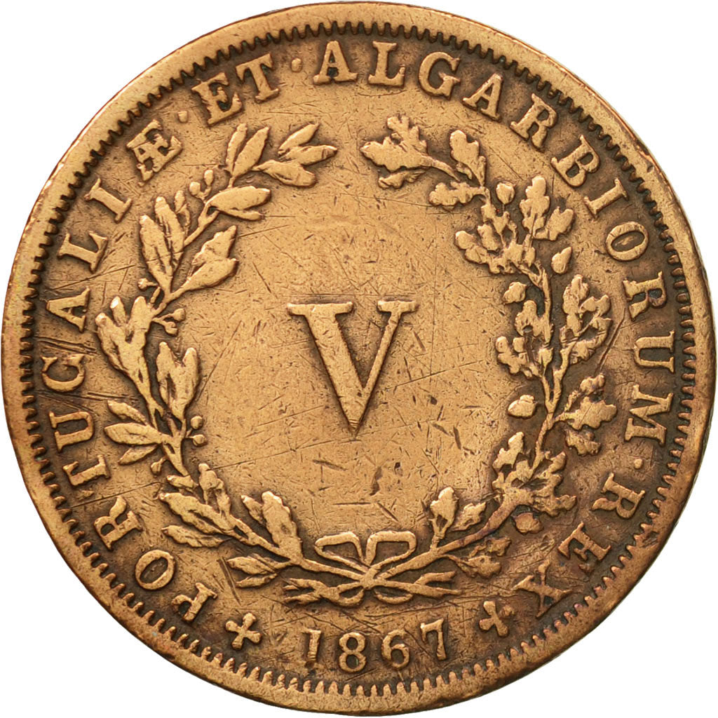Coin, Portugal, Luiz I, 5 Reis, 1867, EF(40-45), Copper, KM:513