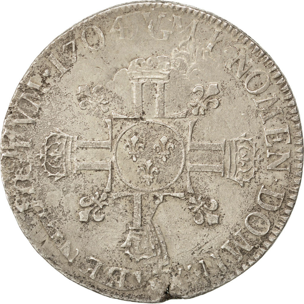FRANCE, Écu aux 8 L 2e type, ECU, 1704, Paris, KM #360.1, VF(30-35), Silver, ...