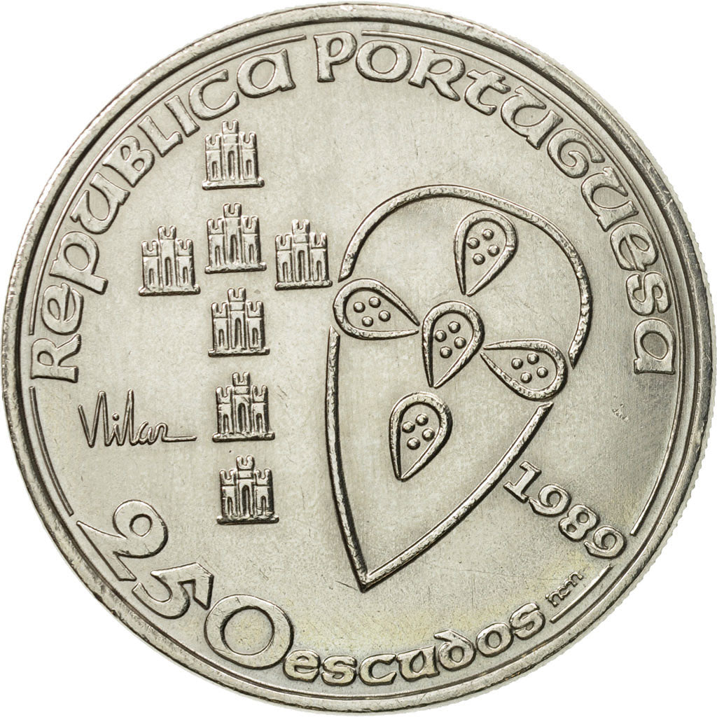 Coin, Portugal, 250 Escudos, 1989, MS(63), Copper-nickel, KM:650