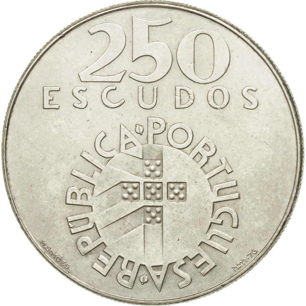 Coin, Portugal, 250 Escudos, 1976, MS(63), Silver, KM:604