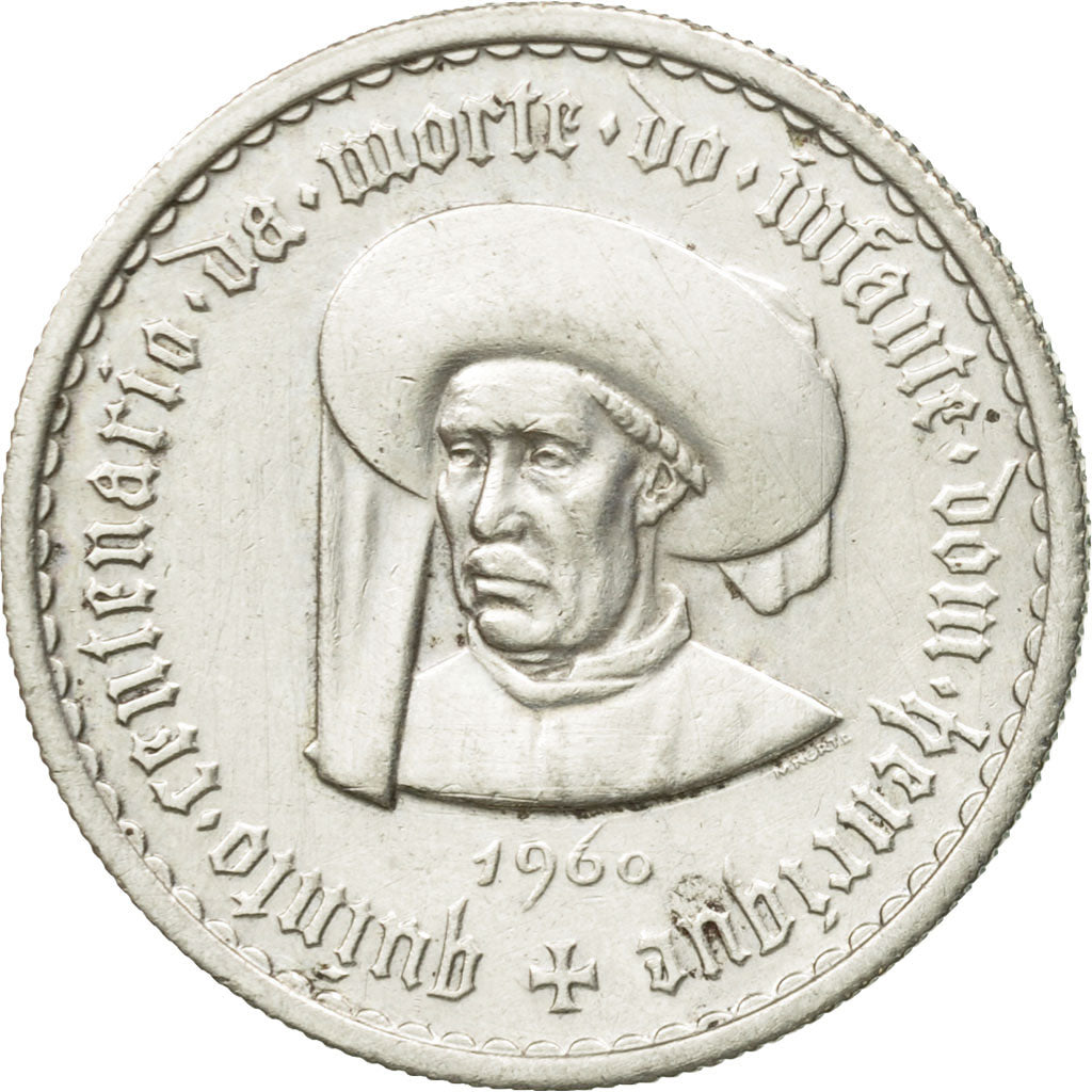 Coin, Portugal, 5 Escudos, 1960, Lisbon, AU(50-53), Silver, KM:587