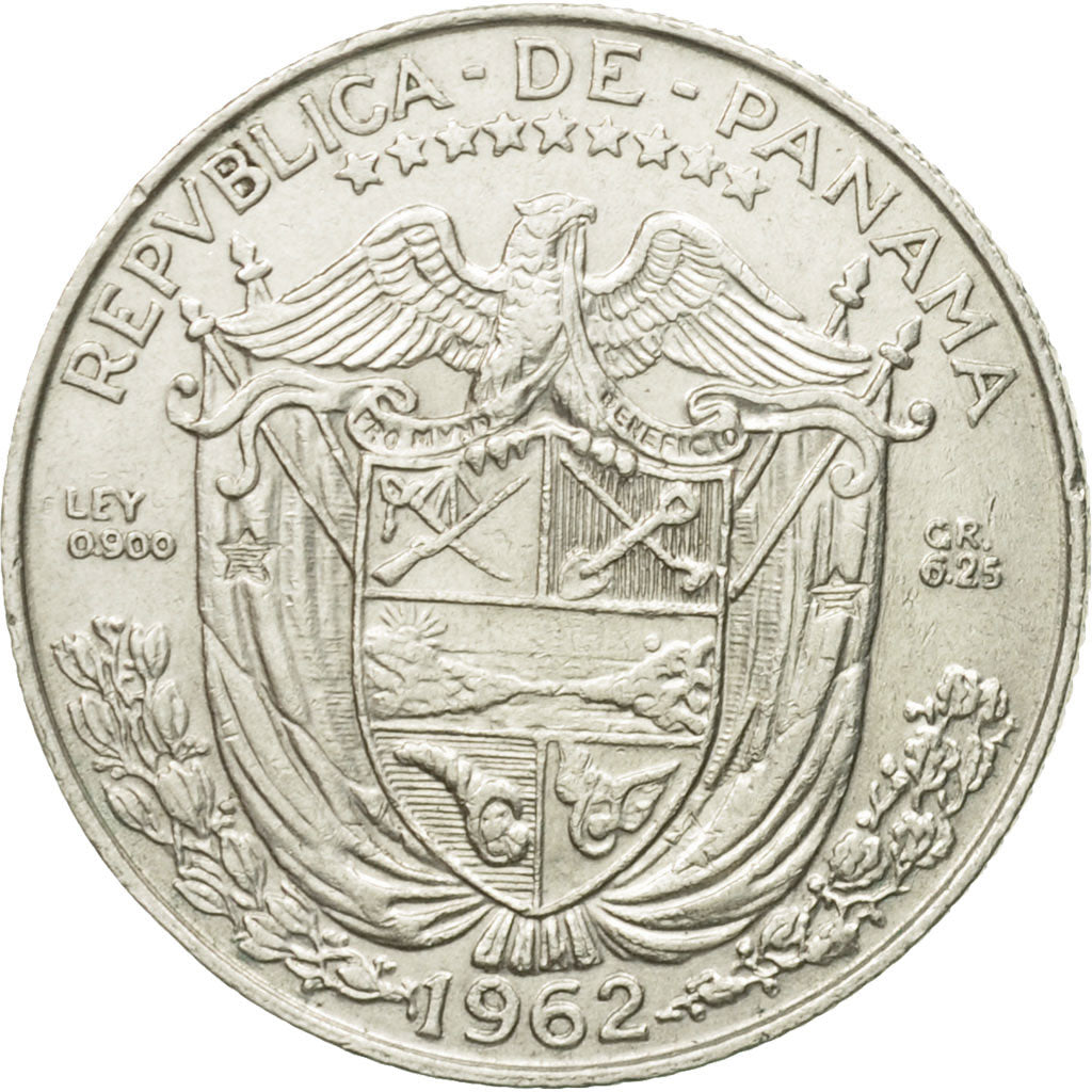 Coin, Panama, 1/4 Balboa, 1962, AU(55-58), Silver, KM:11.2