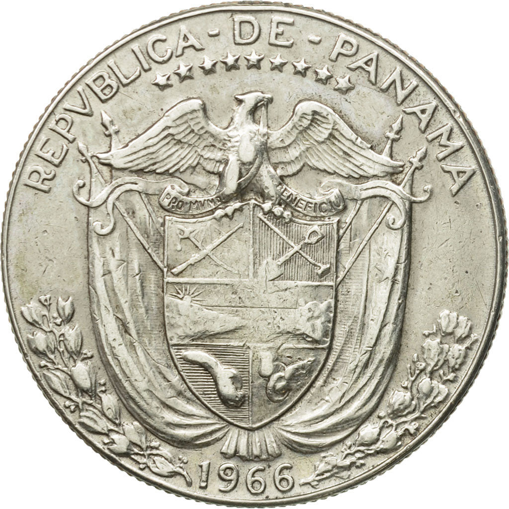 Coin, Panama, 1/2 Balboa, 1966, U.S. Mint, EF(40-45), Silver, KM:12a.1