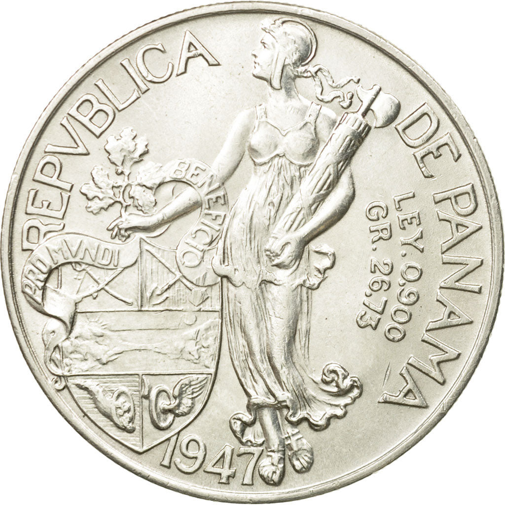 Moneda, Panamá, Balboa, 1947, SC, Plata, KM:13