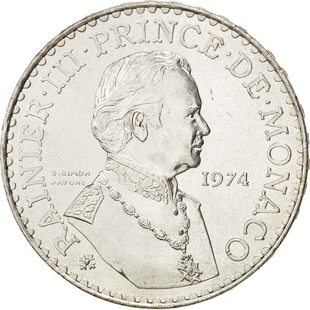 MONACO, 50 Francs, 1974, KM #152.1, MS(63), Silver, 41, Gadoury #162, 30.01