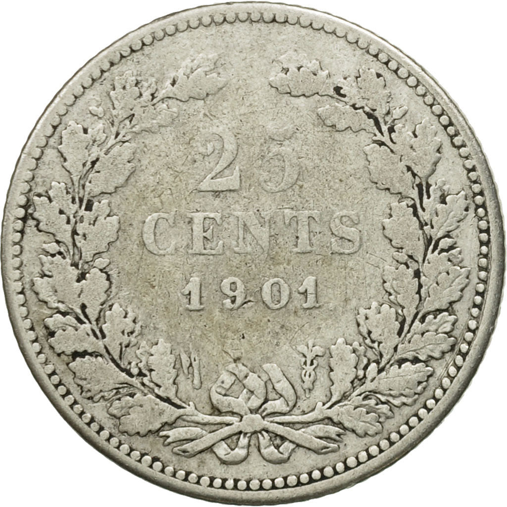 Coin, Netherlands, Wilhelmina I, 25 Cents, 1901, VF(20-25), Silver, KM:120.2