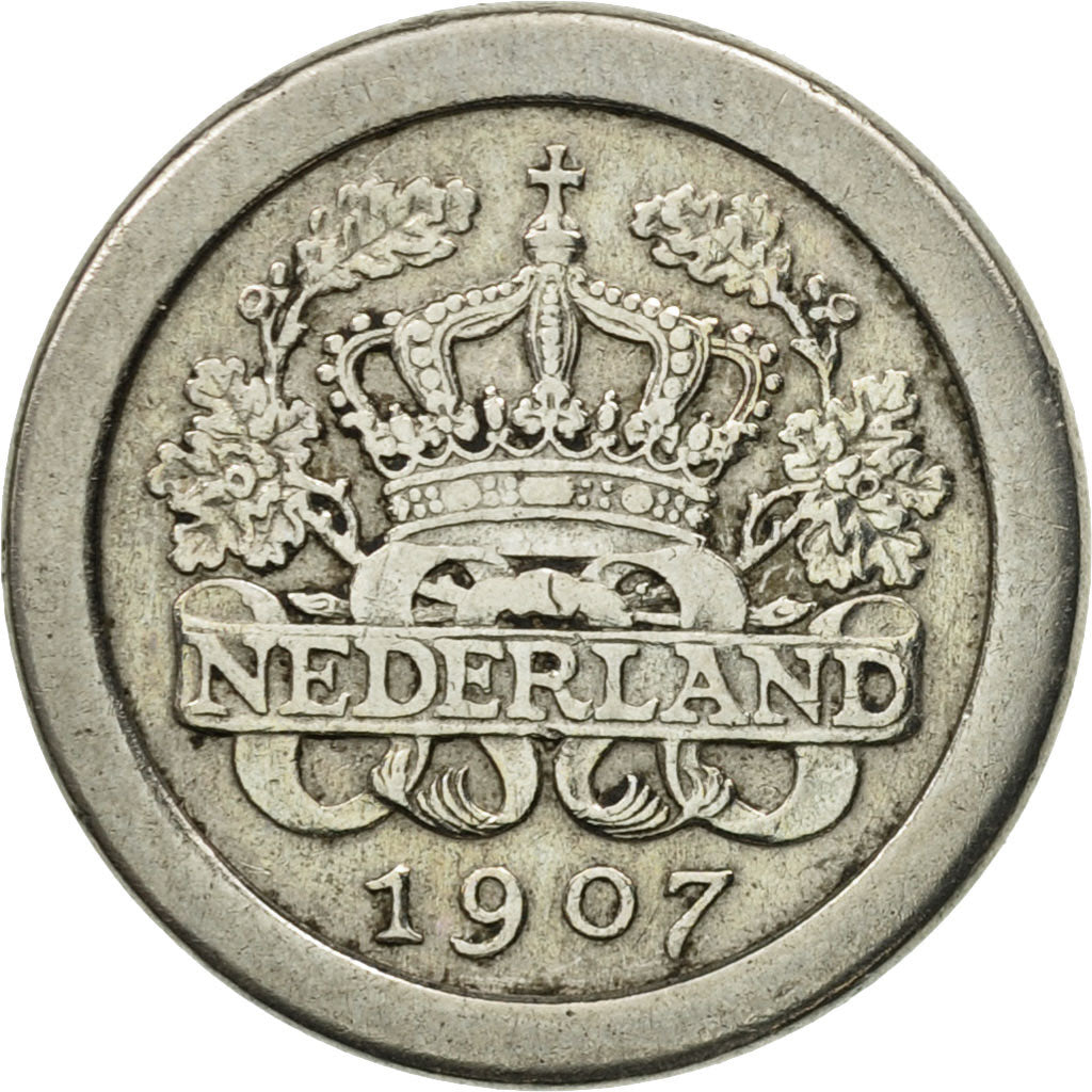Coin, Netherlands, Wilhelmina I, 5 Cents, 1907, EF(40-45), Copper-nickel, KM:137