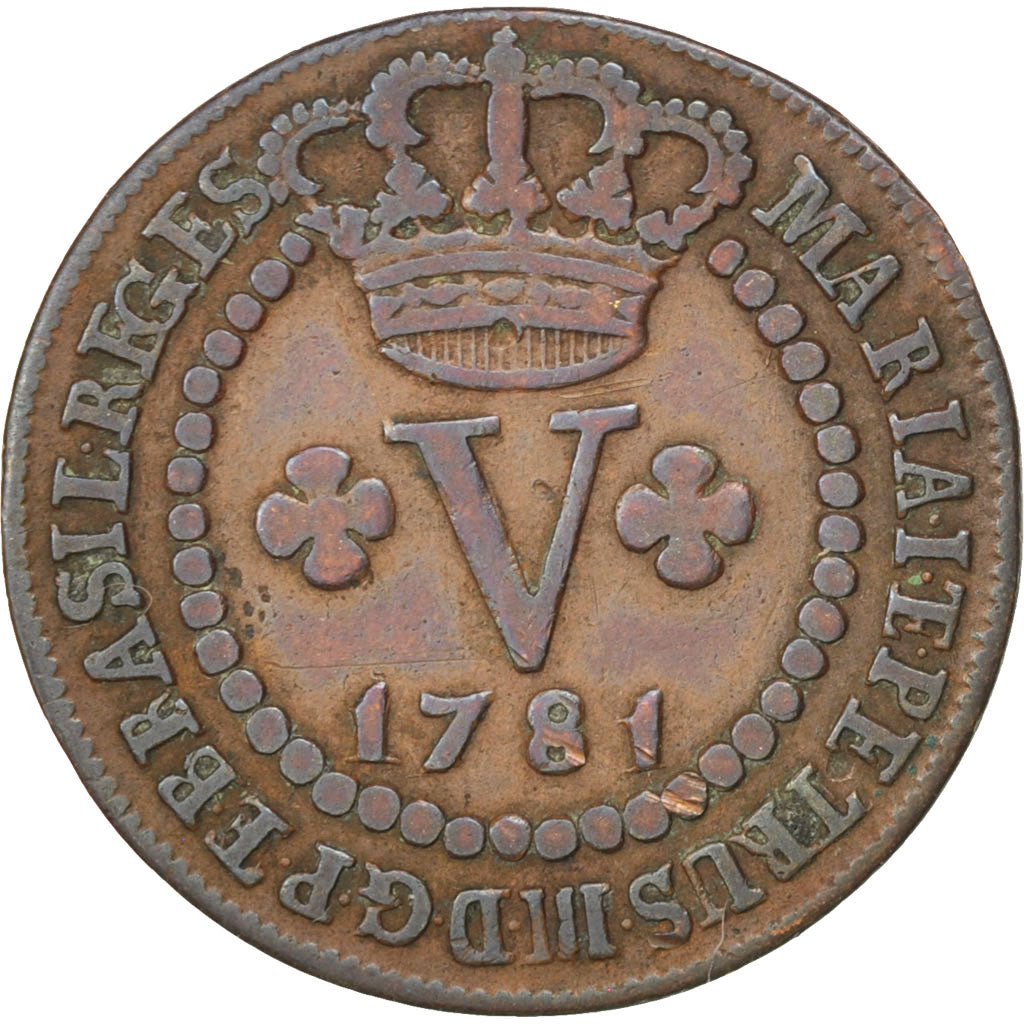 BRAZIL, 5 Reis, 1781, Bahia, KM #200, EF(40-45), Copper, 3.83