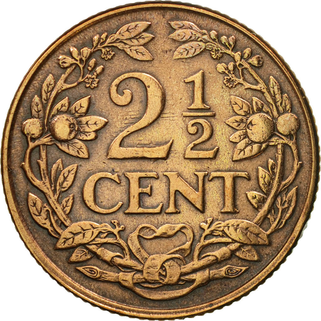 Coin, Netherlands, Wilhelmina I, 2-1/2 Cent, 1929, EF(40-45), Bronze, KM:150