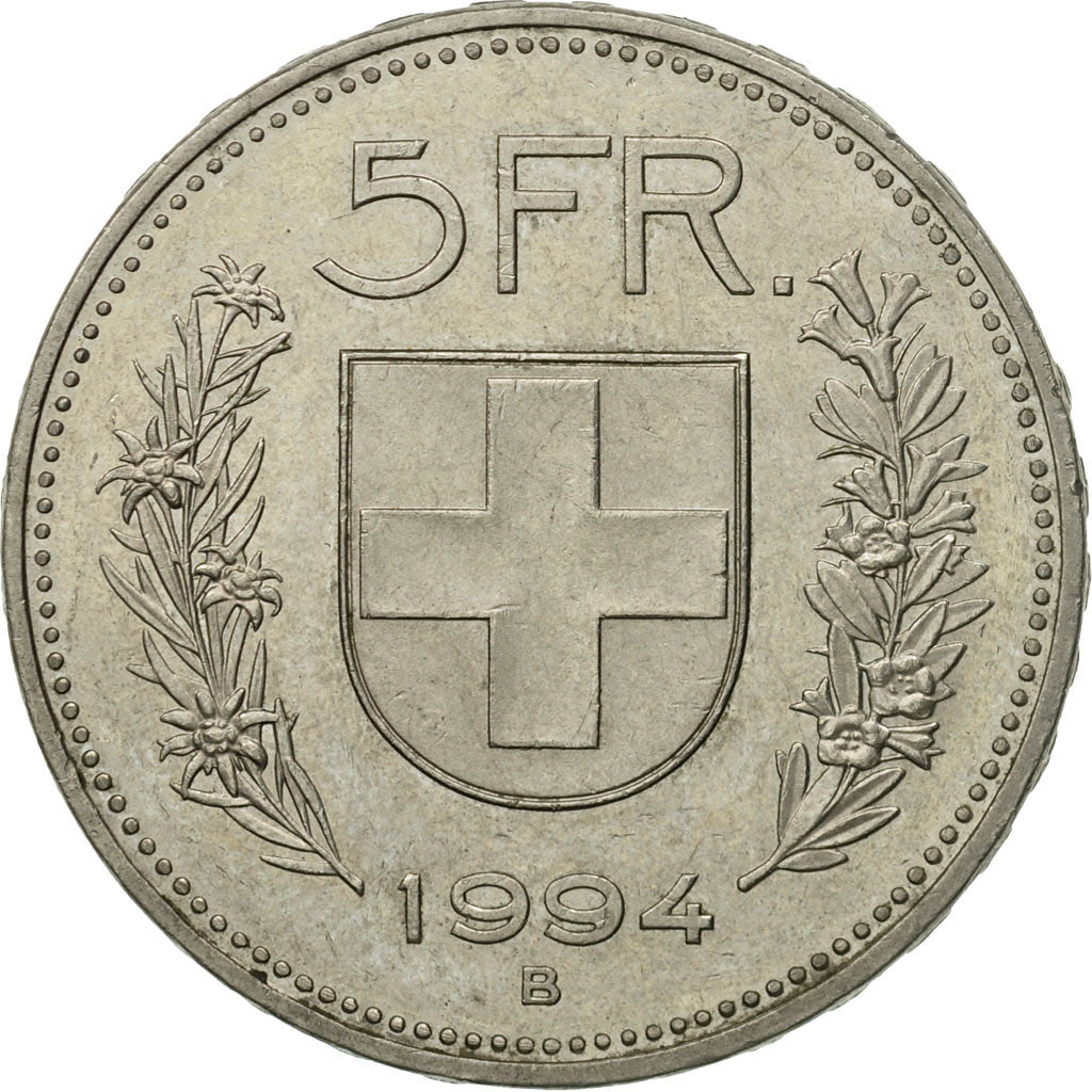 Coin, Switzerland, 5 Francs, 1994, Bern, EF(40-45), Copper-nickel, KM:40a.4
