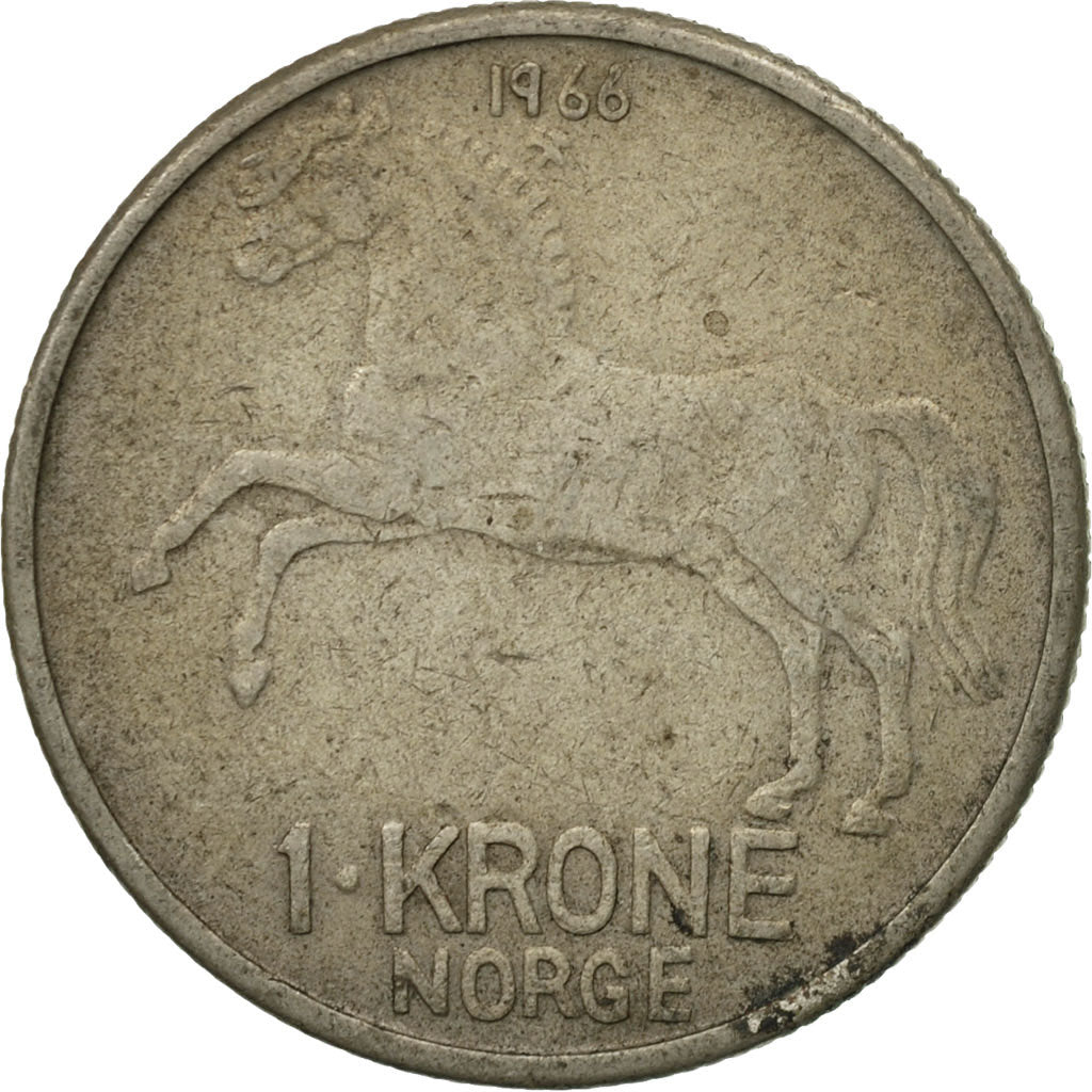Coin, Norway, Olav V, Krone, 1966, VF(30-35), Copper-nickel, KM:409