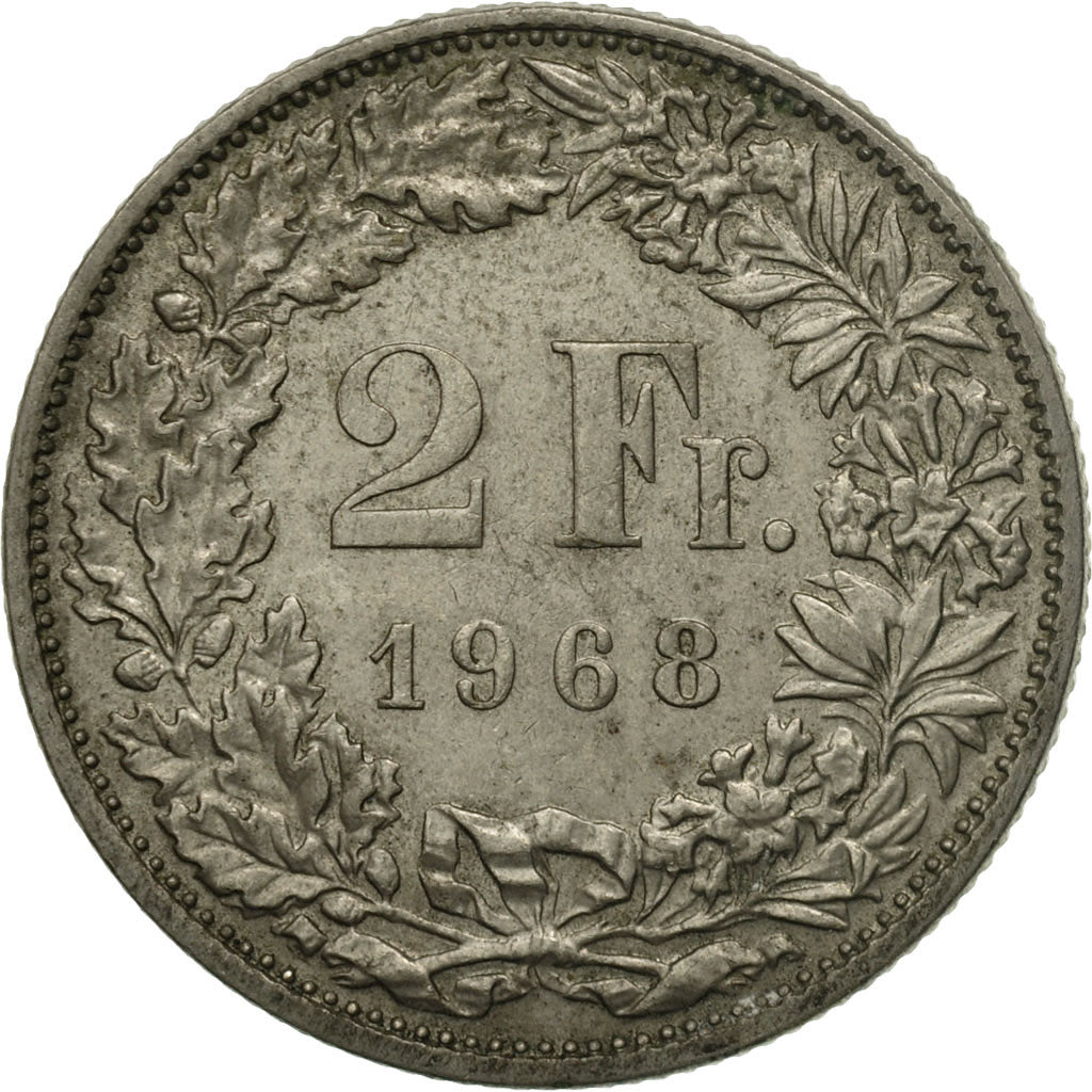 Coin, Switzerland, 2 Francs, 1968, Bern, EF(40-45), Copper-nickel, KM:21a.1