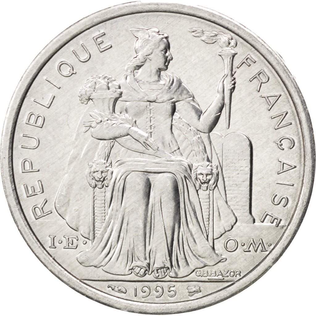 NEW CALEDONIA, 2 Francs, 1995, Paris, KM #14, MS(64), Aluminum, 27, 2.19