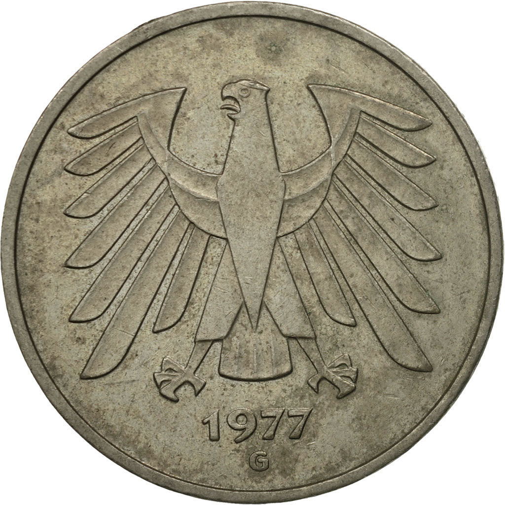 Coin, GERMANY - FEDERAL REPUBLIC, 5 Mark, 1977, Karlsruhe, EF(40-45)
