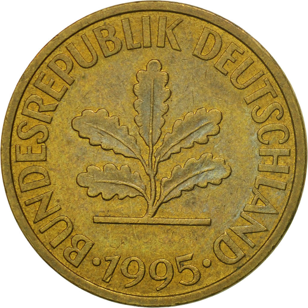 Moneta, Niemcy - RFN, 10 Pfennig, 1995, Munich, EF(40-45), Mosiądz powlekany