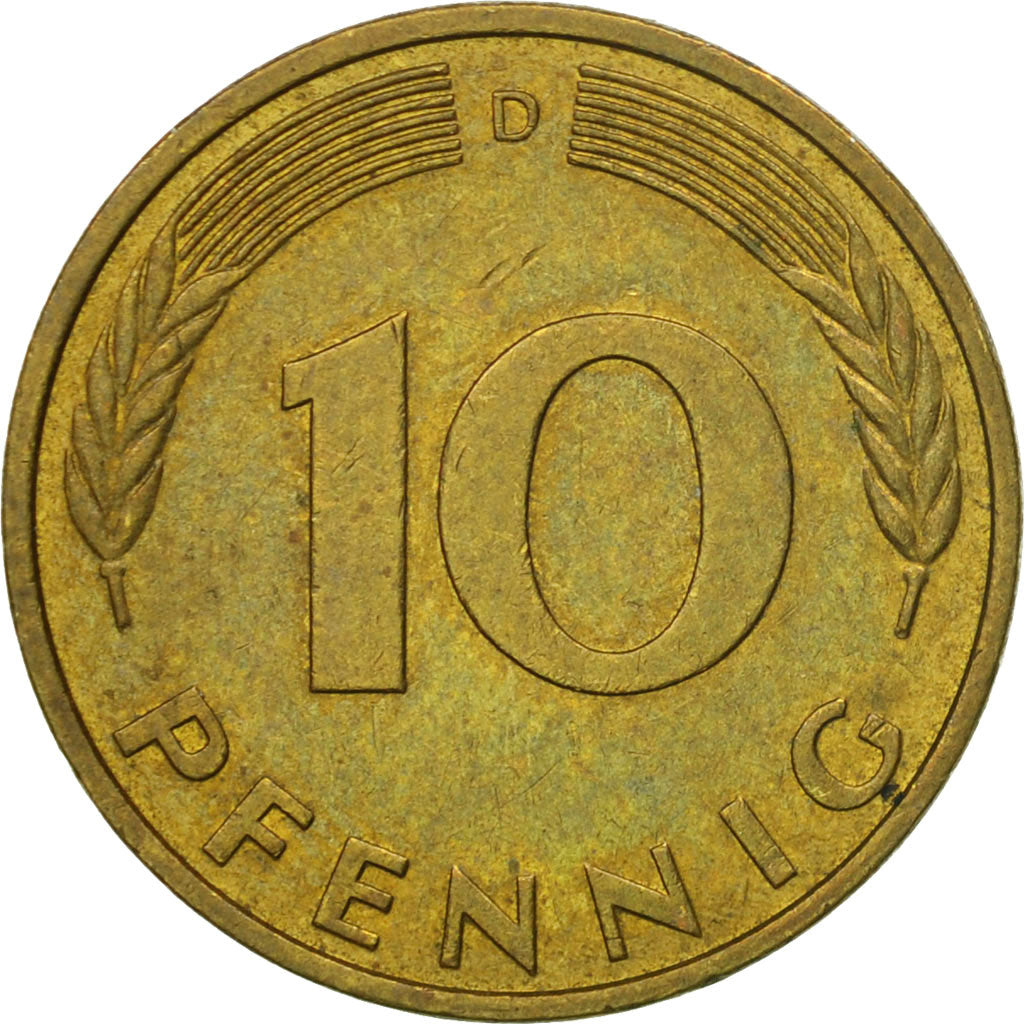 Moneta, Niemcy - RFN, 10 Pfennig, 1995, Munich, EF(40-45), Mosiądz powlekany
