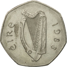Coin, IRELAND REPUBLIC, 50 Pence, 1988, EF(40-45), Copper-nickel, KM:26