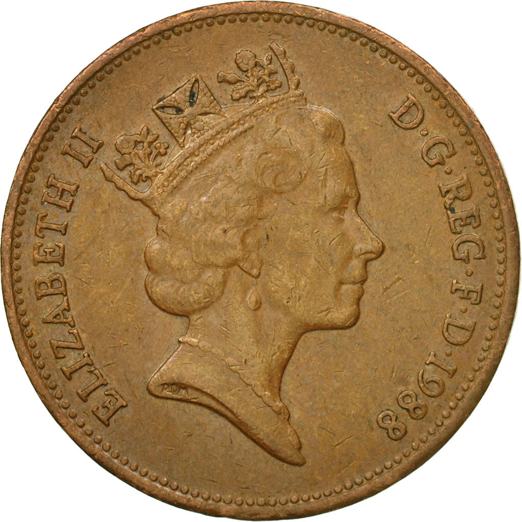 Moneda, Gran Bretaña, Elizabeth II, 2 Pence, 1988, British Royal Mint, MBC