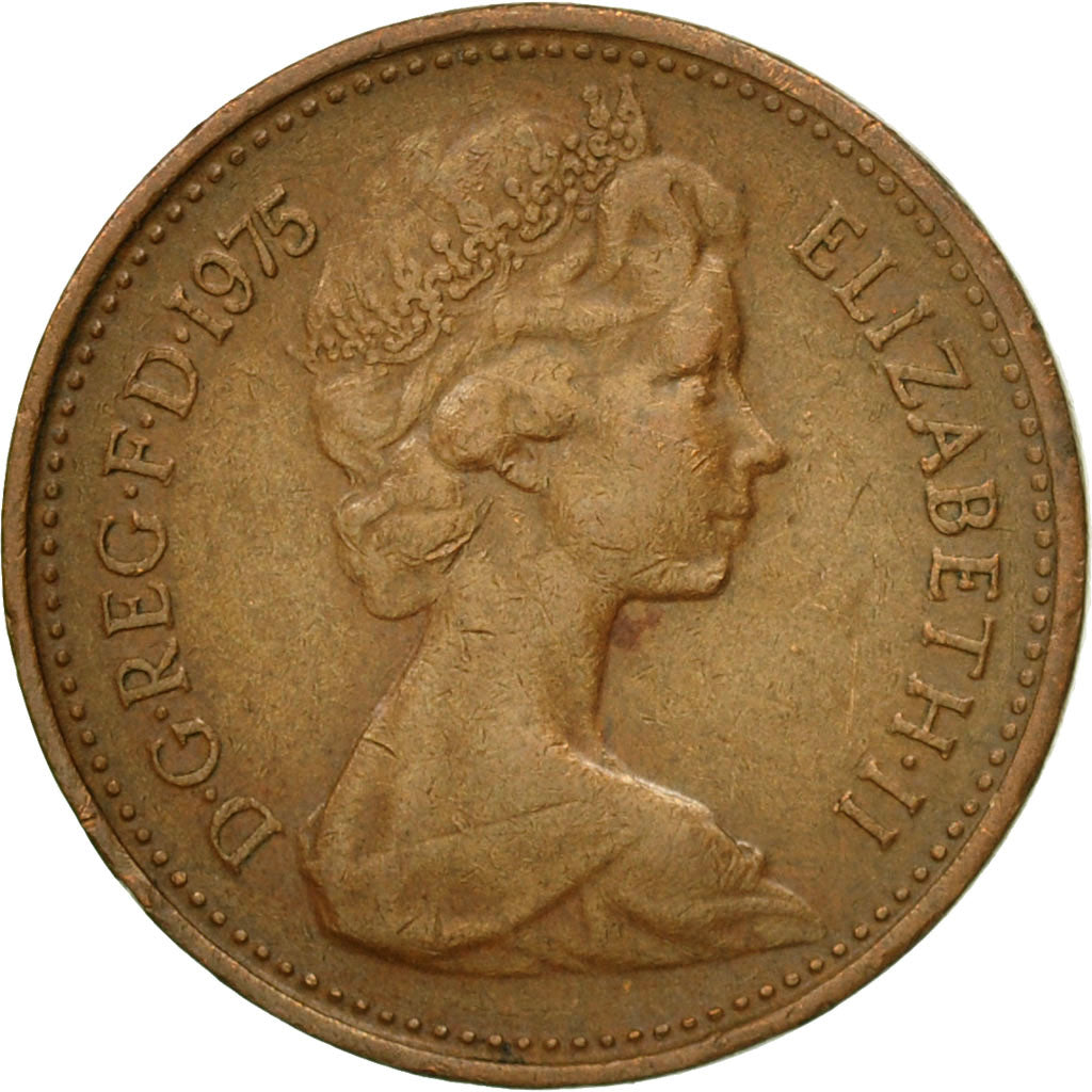 Coin, Great Britain, Elizabeth II, New Penny, 1975, EF(40-45), Bronze, KM:915