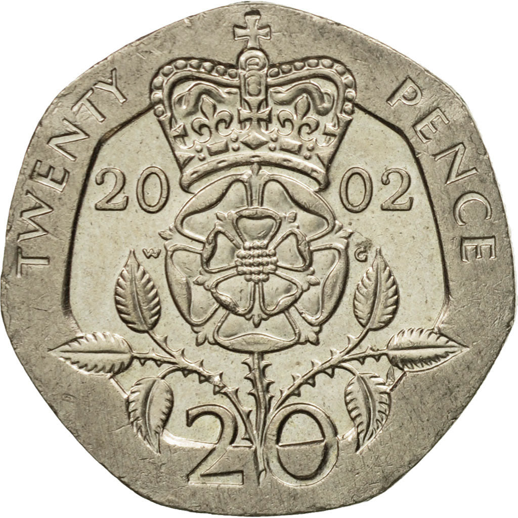 Coin, Great Britain, Elizabeth II, 20 Pence, 2002, AU(50-53), Copper-nickel