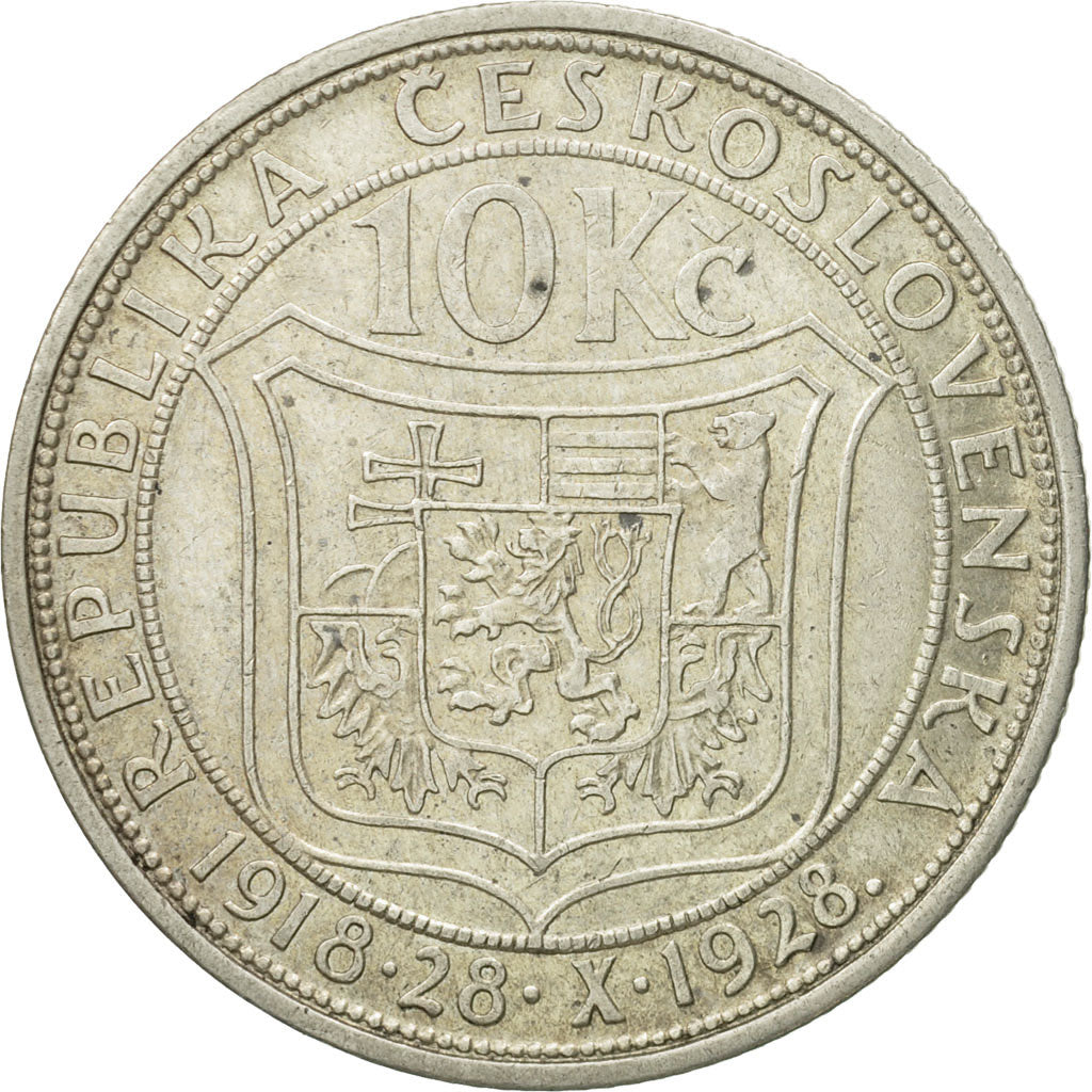 Coin, Czechoslovakia, 10 Korun, 1928, EF(40-45), Silver, KM:12