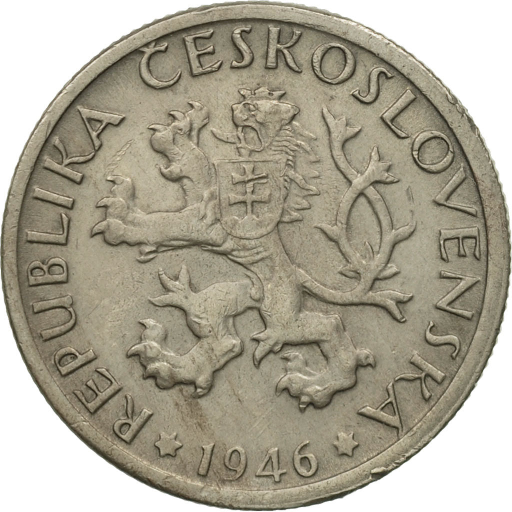 Coin, Czechoslovakia, Koruna, 1946, AU(50-53), Copper-nickel, KM:19