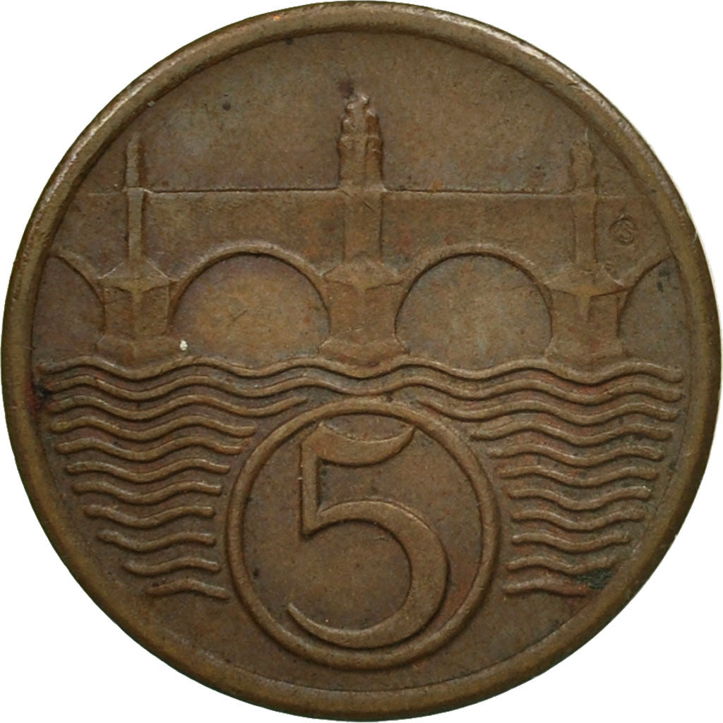 Coin, Czechoslovakia, 5 Haleru, 1938, EF(40-45), Bronze, KM:6