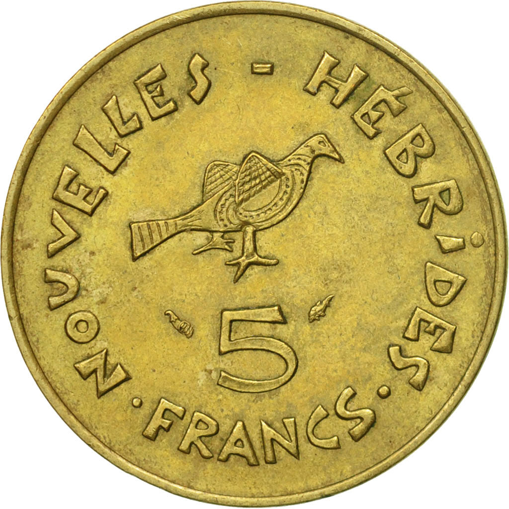 Moneta, Nuove Ebridi, 5 Francs, 1975, Paris, BB, Nichel-ottone, KM:6.2