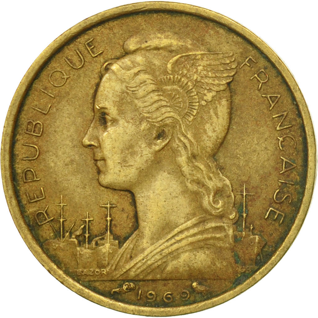Coin, FRENCH AFARS & ISSAS, 10 Francs, 1969, Paris, EF(40-45), Aluminum-Bronze
