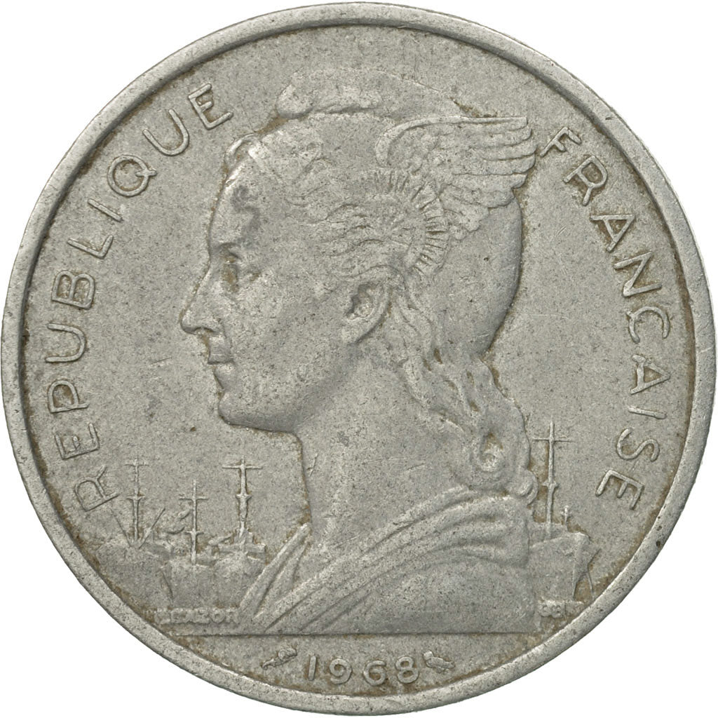 Coin, FRENCH AFARS & ISSAS, 5 Francs, 1968, Paris, EF(40-45), Aluminum, KM:14
