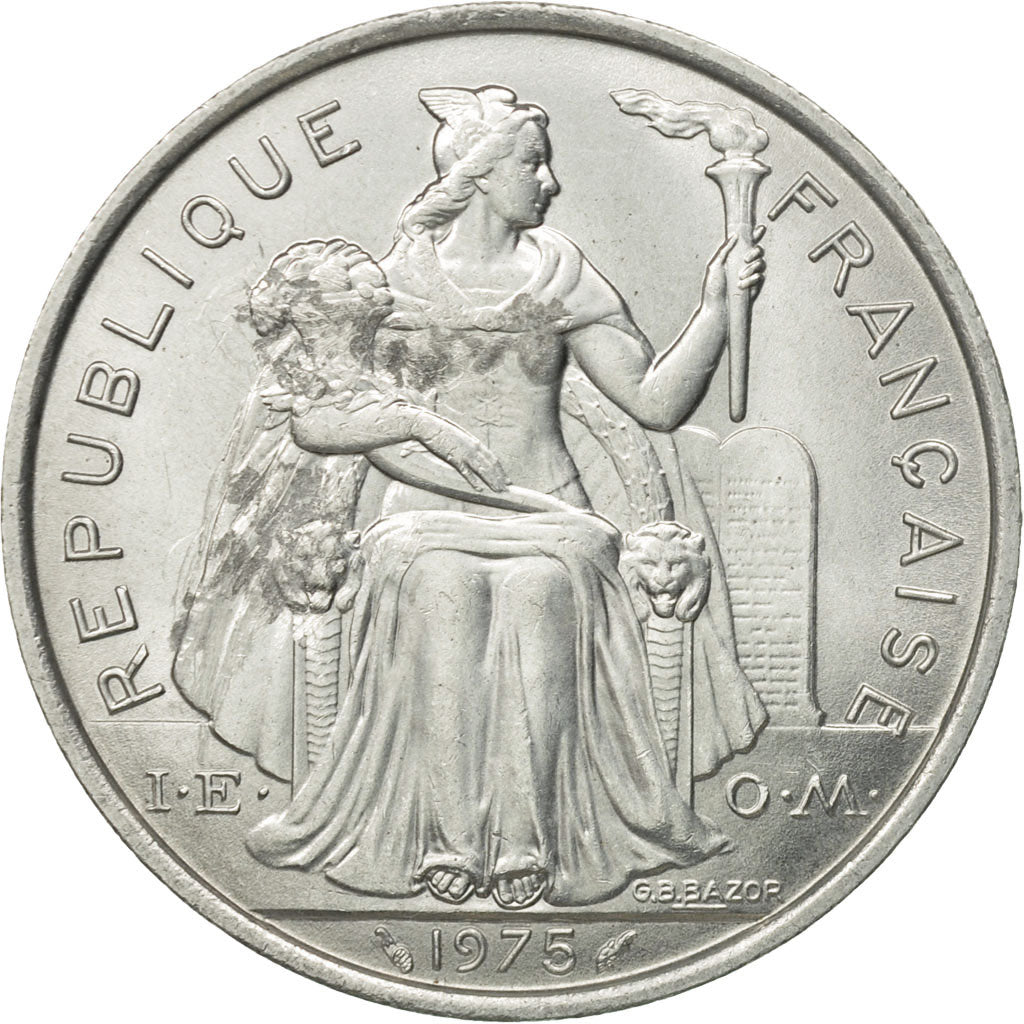 Coin, French Polynesia, 5 Francs, 1975, Paris, AU(55-58), Aluminum, KM:12