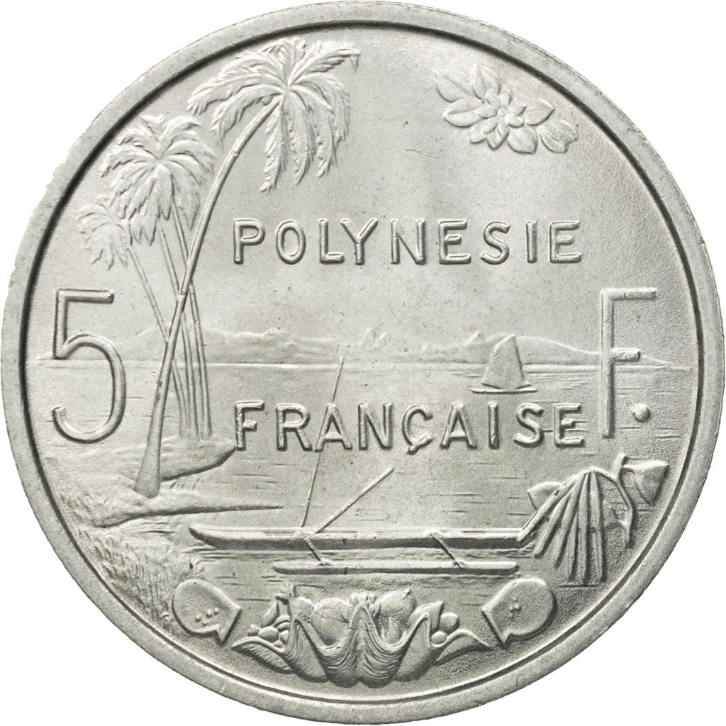 Coin, French Polynesia, 5 Francs, 1975, Paris, AU(55-58), Aluminum, KM:12