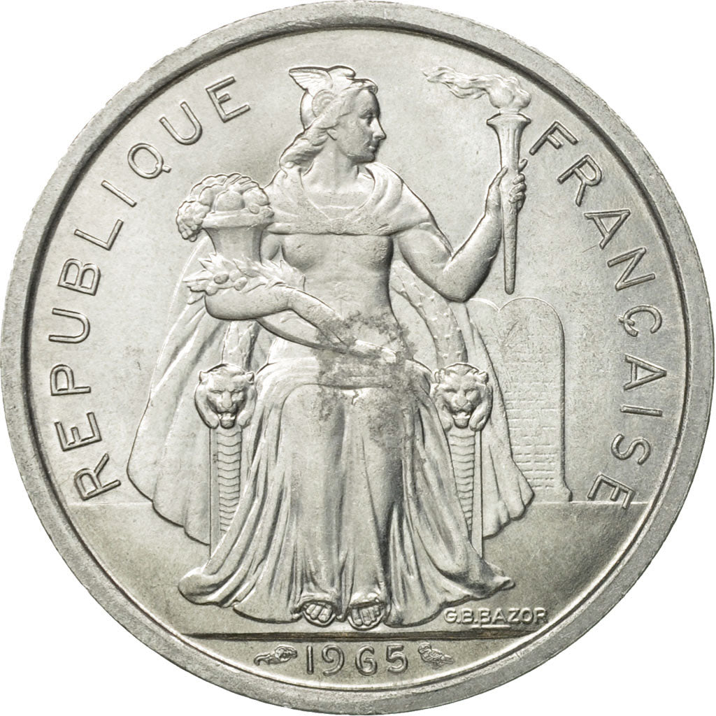 Monnaie, French Polynesia, 2 Francs, 1965, Paris, SUP, Aluminium, KM:3
