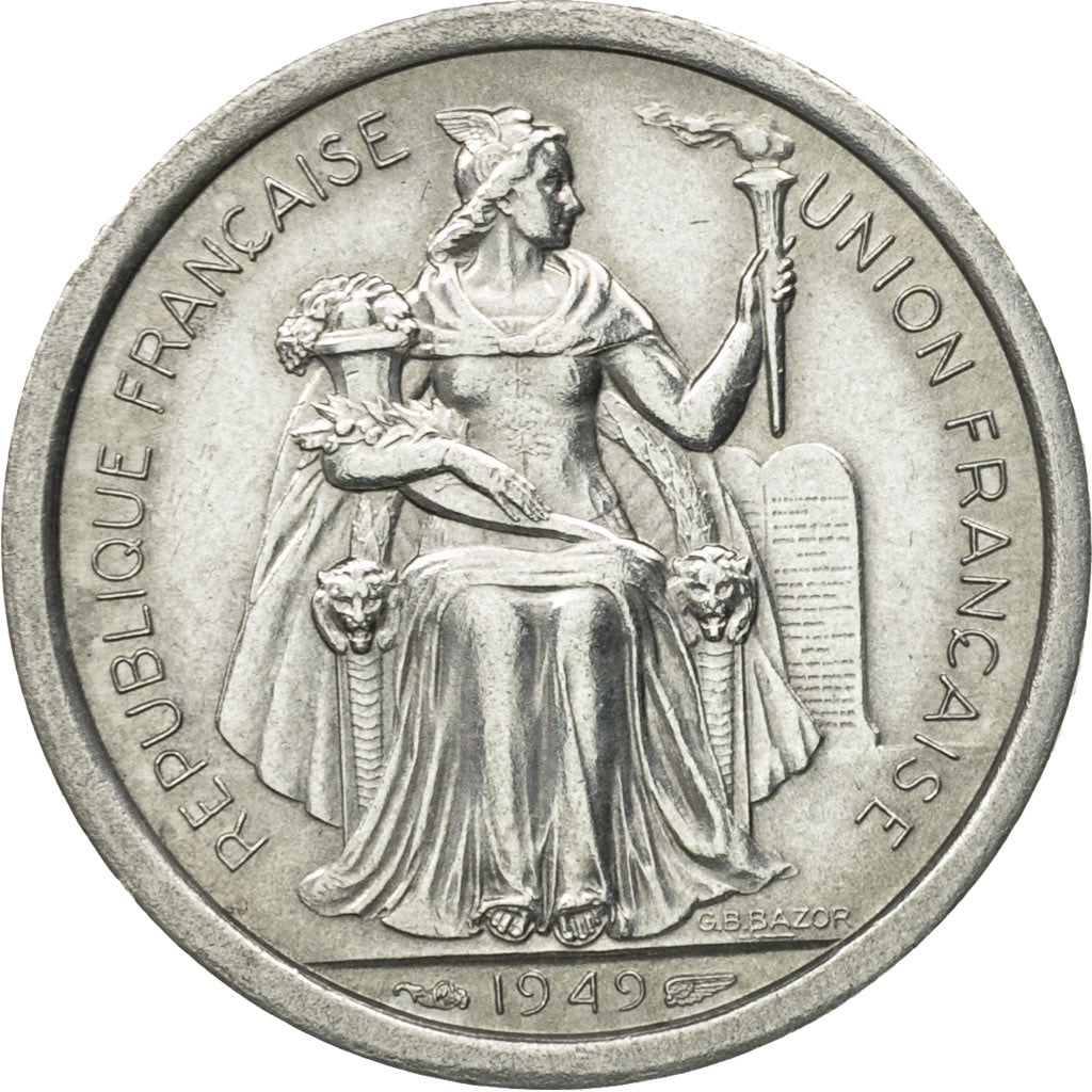 Coin, New Caledonia, Franc, 1949, Paris, AU(50-53), Aluminum, KM:2