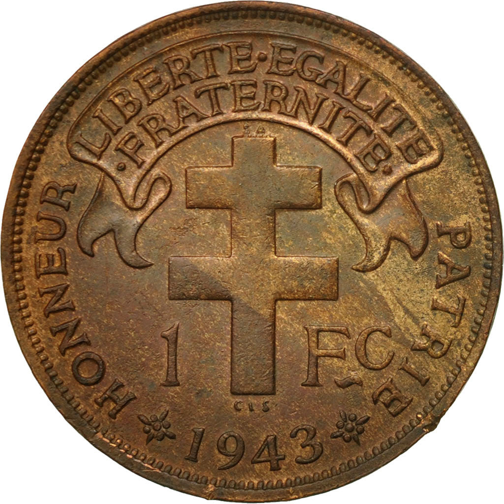 Coin, Cameroon, Franc, 1943, Pretoria, EF(40-45), Bronze, KM:7
