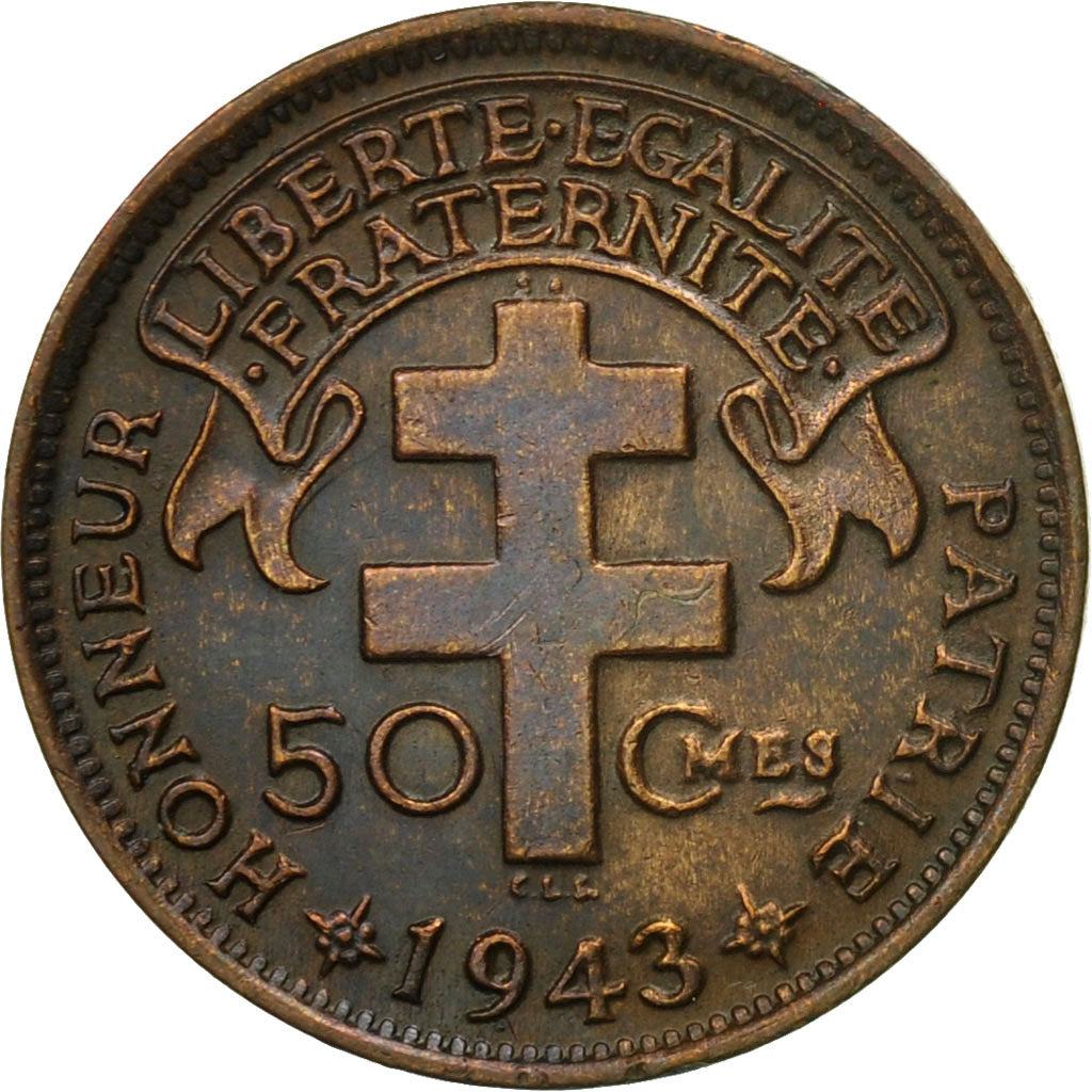 Coin, Cameroon, 50 Centimes, 1943, Pretoria, EF(40-45), Bronze, KM:4