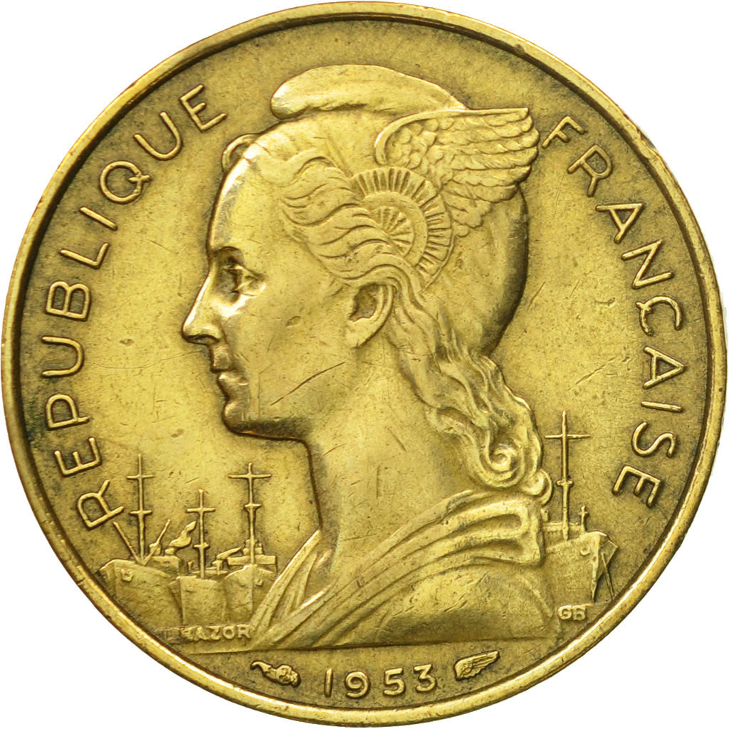 Coin, Madagascar, 20 Francs, 1953, Paris, AU(55-58), Aluminum-Bronze, KM:7