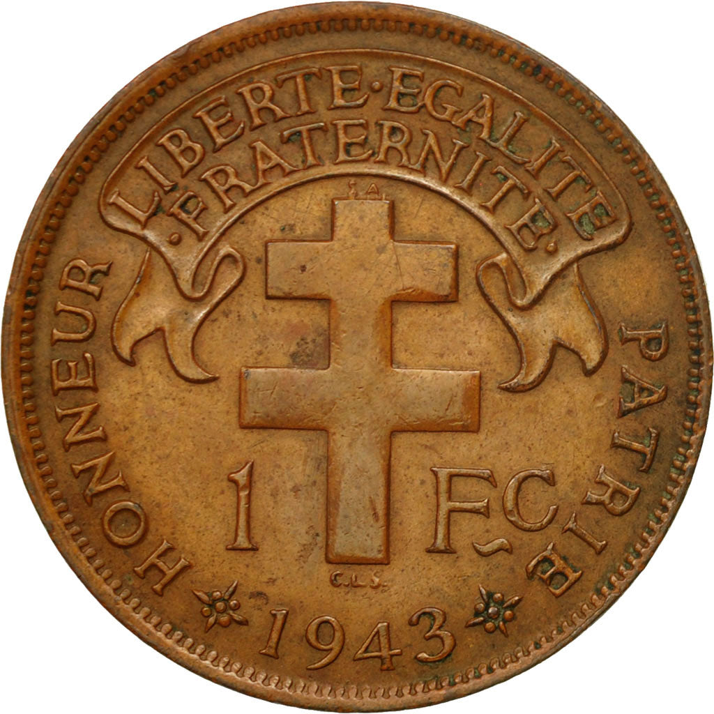 Coin, Madagascar, Franc, 1943, Pretoria, EF(40-45), Bronze, KM:2
