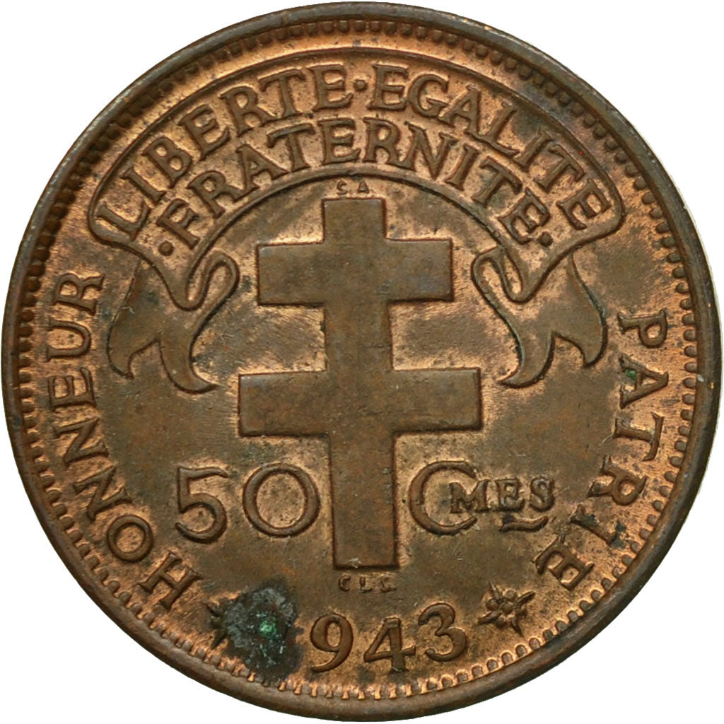 Coin, Madagascar, 50 Centimes, 1943, Pretoria, EF(40-45), Bronze, KM:1